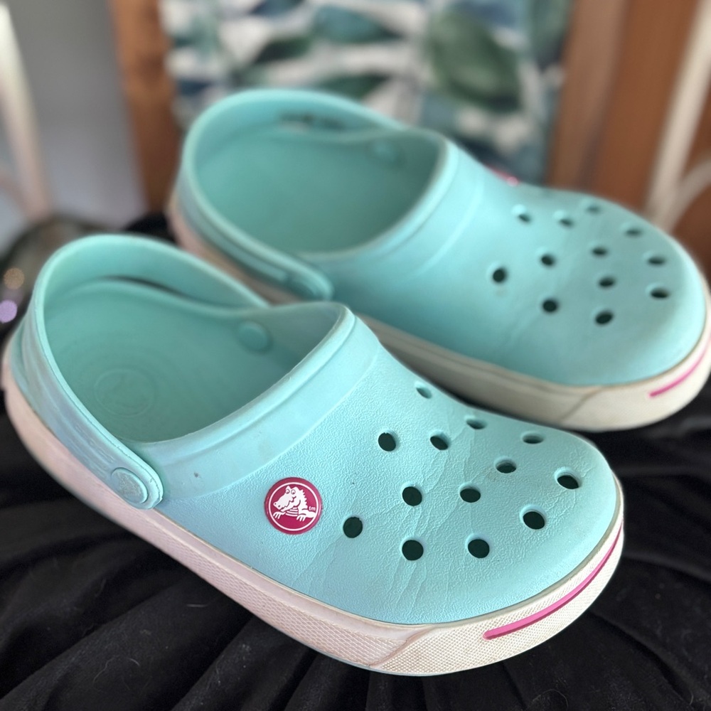CROCS Blue and White Water Shoes with Ventilation Holes